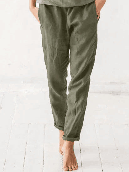 Women'sSolid Color Cotton And Linen Casual Trousers