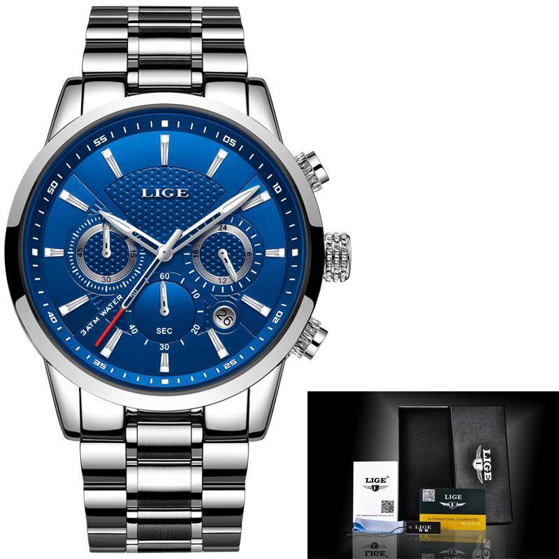 Men's Sports Quartz Watch Waterproof Steel Belt