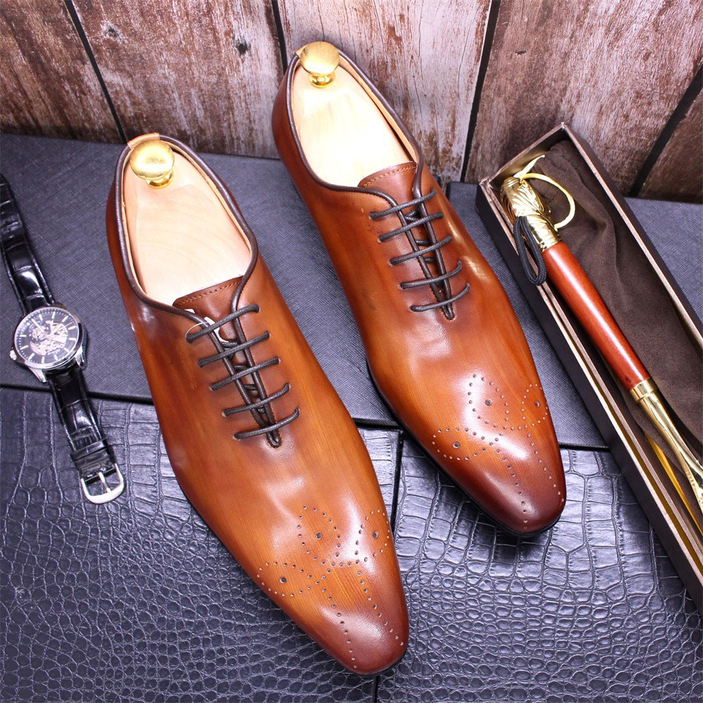 Hand-painted Leather Men's Shoes Pointed Toe Business