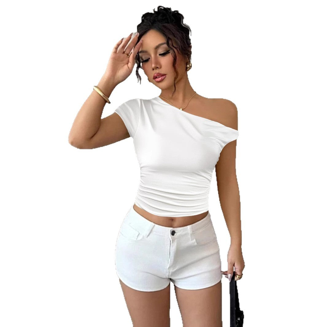 New Sexy Women's Top With Oblique Shoulder Neckline