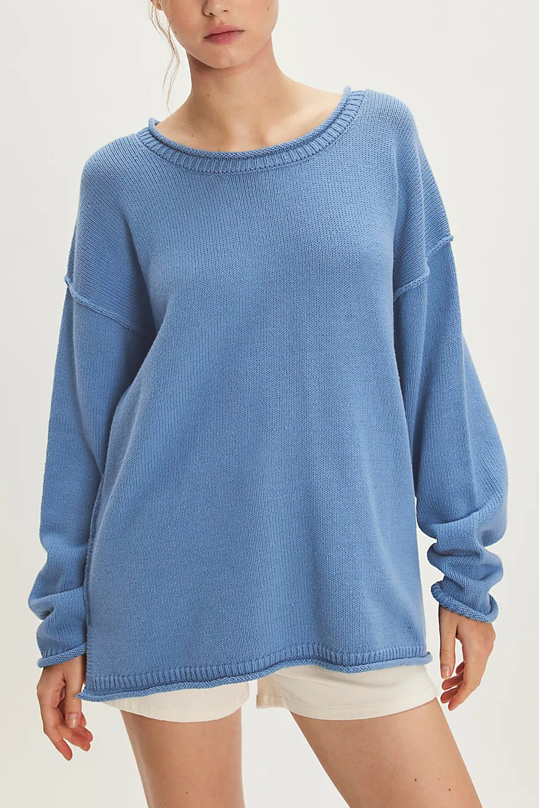 Solid Color Round Neck Sweater