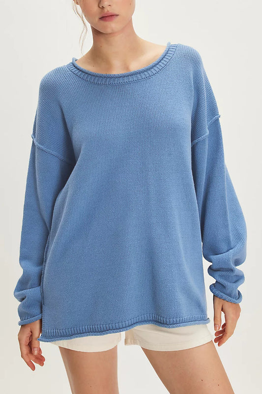 Solid Color Round Neck Sweater