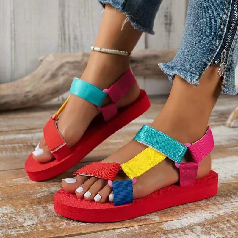 Summer New Thick Bottom Color Matching Velcro European And American Famous Ethnic Style Beach Sandals