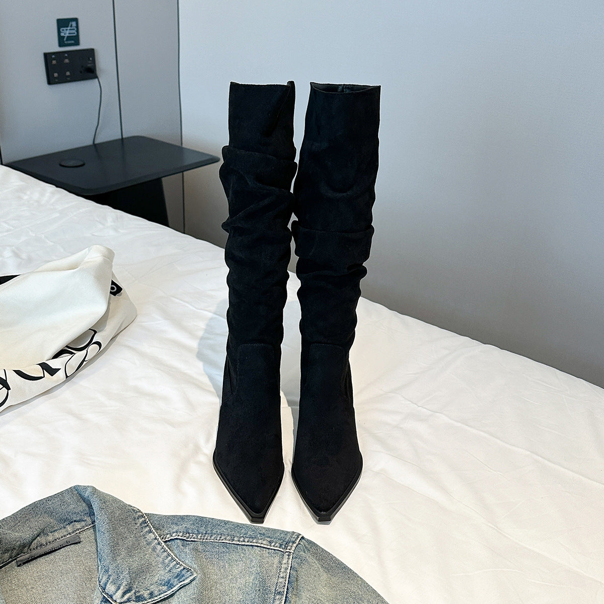 Pointed Toe Skinny Boots Below The Knee Boots
