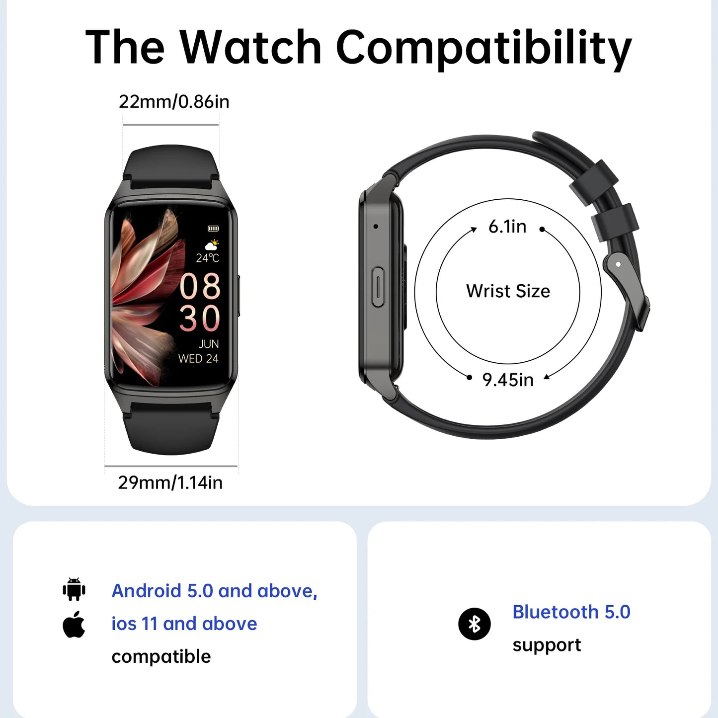 Fitness Tracker Smart Watch for Women Men Make/Answer Calls with Fitness and Wellness Tracking 100+ Sports Modes Step Calorie Counter IP68 Waterproof Fits for Android and Iphone, Black