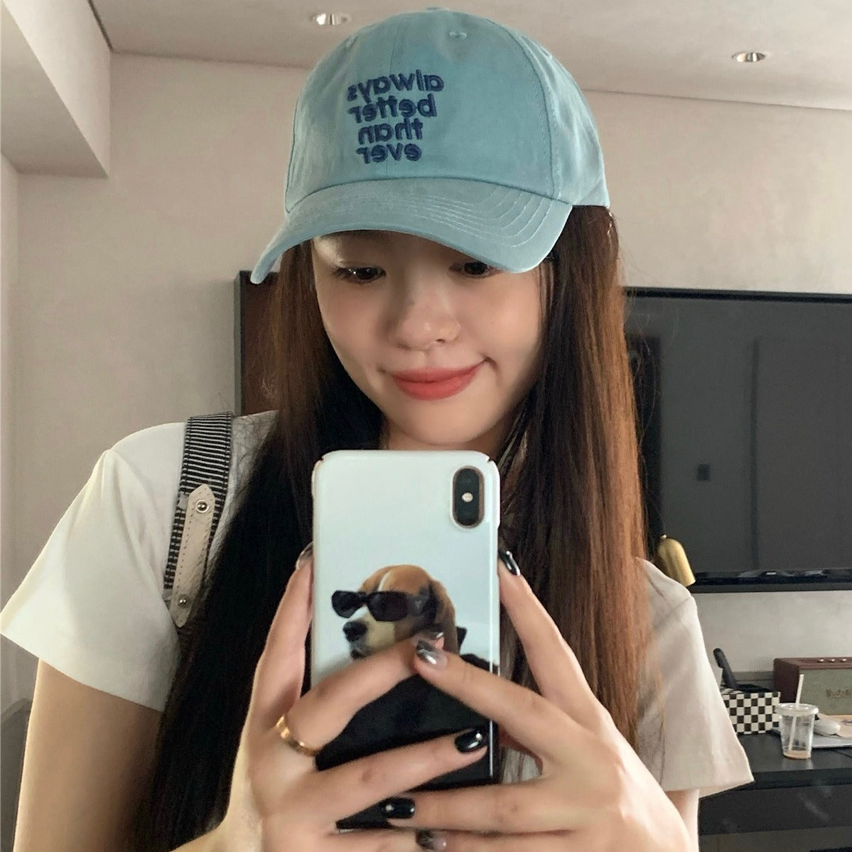 Lu Xi Korean Style Embroidered White Wide Brim Baseball Cap For Women