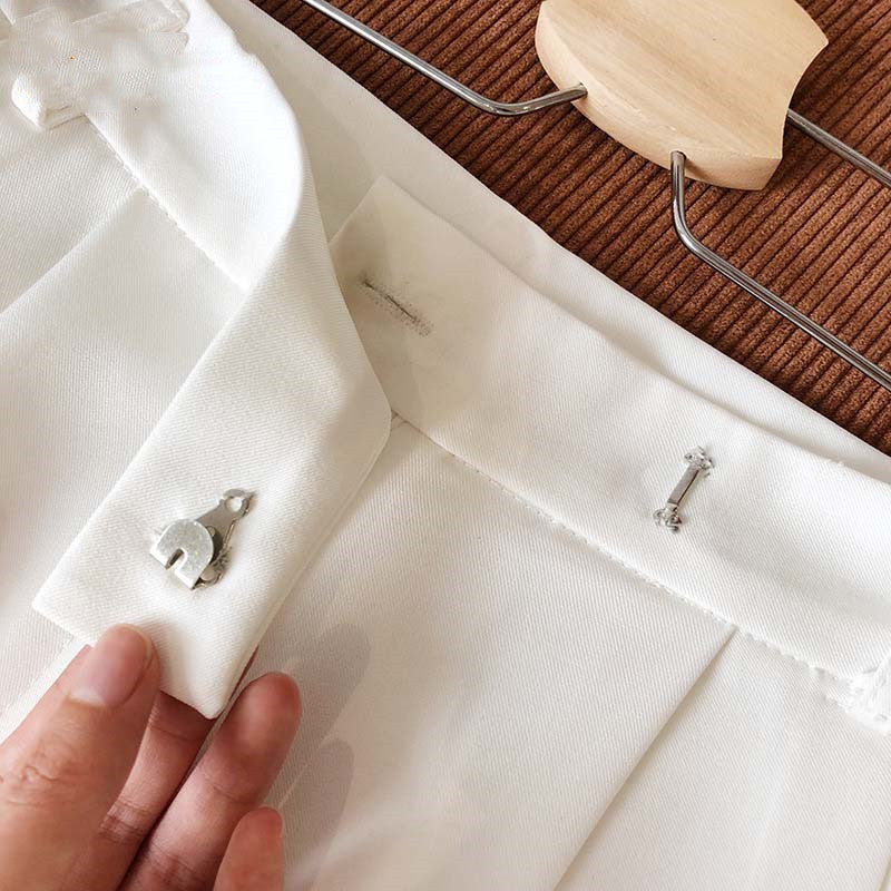 Women's High-Waist Straight Casual Wide-Leg White Suit Shorts