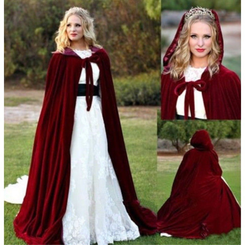 Velvet Warm Women's Cloak Coat Mid-length With Cap