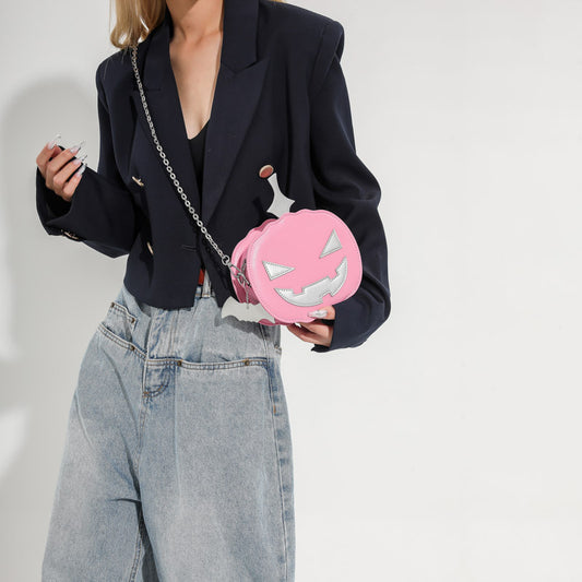 Contrast Color Cartoon Funny Pumpkin Crossbody Shoulder Bag