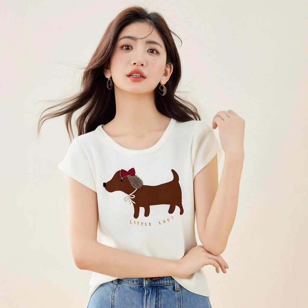 Puppy Printed Batwing Sleeve Waistcoat Casual Sleeveless Top