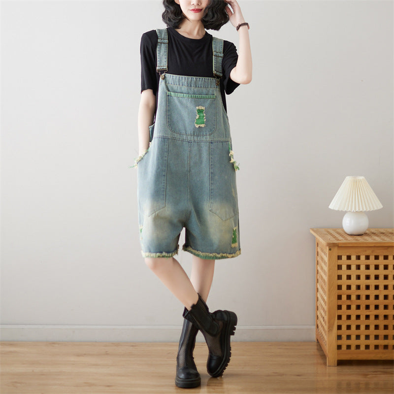 Fashion Retro Strap Denim Shorts