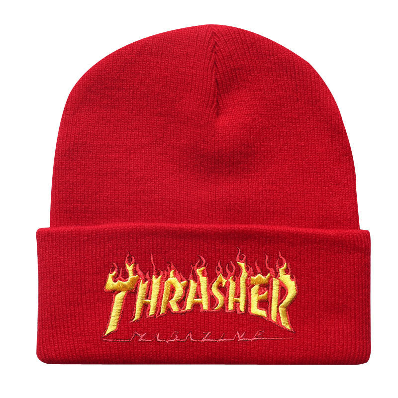 Fashion Flame Letter Embroidery Knitted Hat