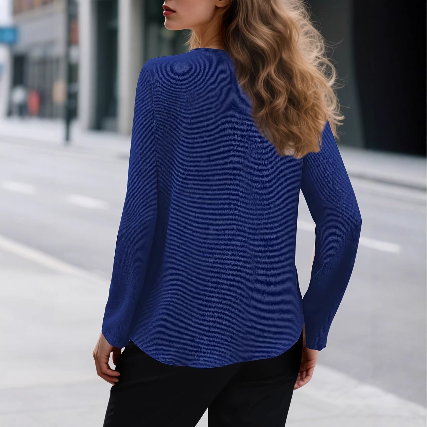Women's Spring And Autumn Solid Color Half Zipper Rolling Sleeve V-neck Casual Top Hoodie