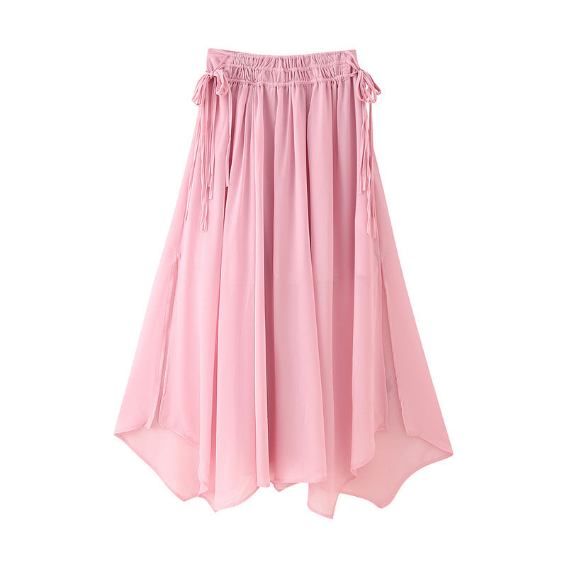 Yellow Irregular String Decoration Chiffon Skirt