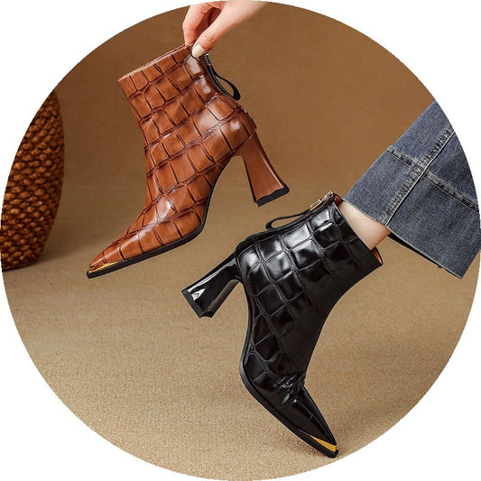 New Autumnwinter Pointed-toe Ankle Boots Featuring  Slender Stiletto Heel And A Back Zipper