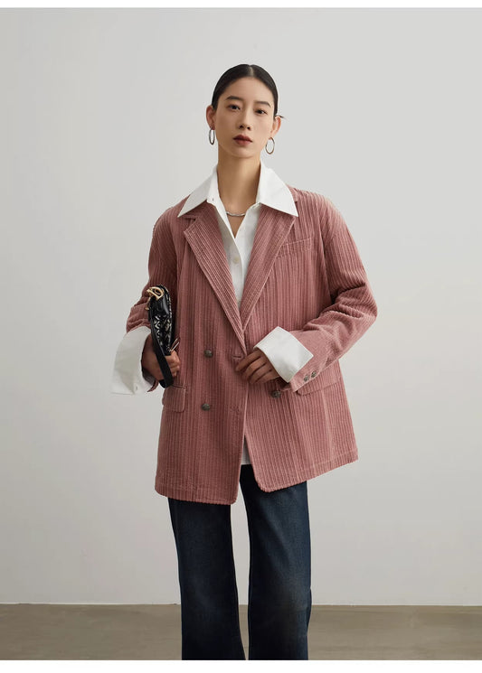 Corduroy Double Breasted Suit Jacket Loose Korean Style