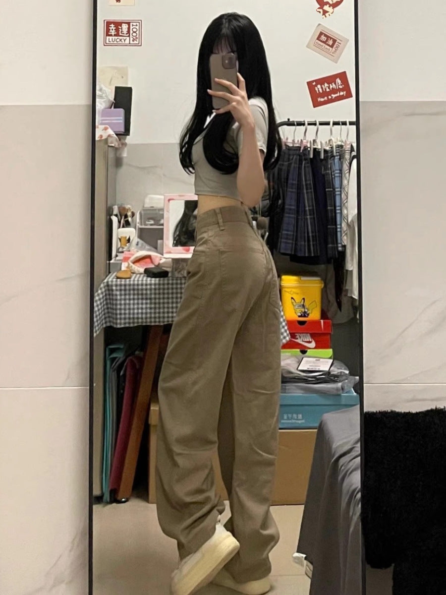 Khaki Narrow Wide-leg Jeans High Waist All-matching Straight Mop Pants