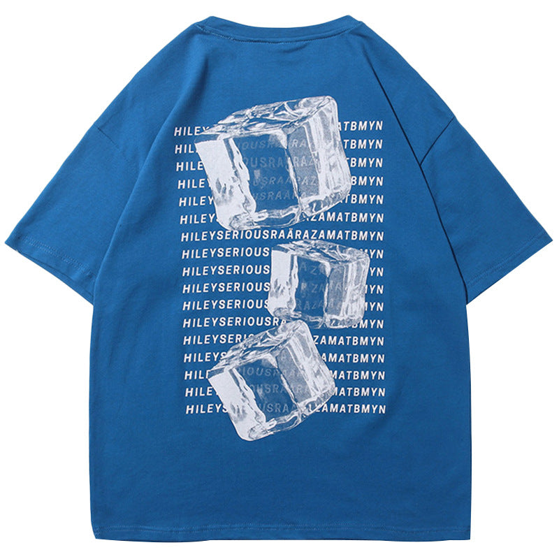 European And American Simple Ice Cube Print Short-sleeved T-shirt Men