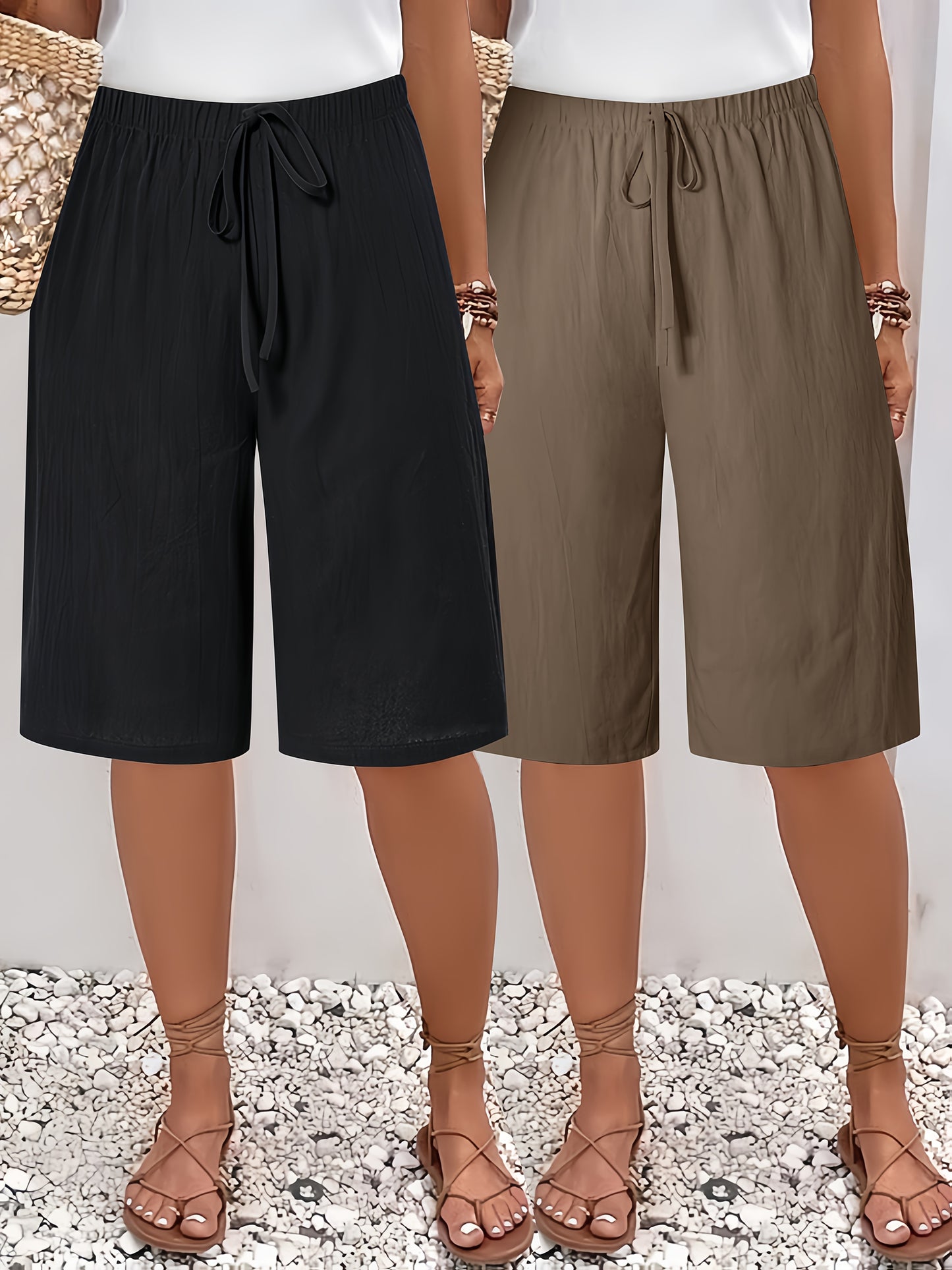 Plus Size WOMEN'S Shorts-casual Beach Pants  2PCs