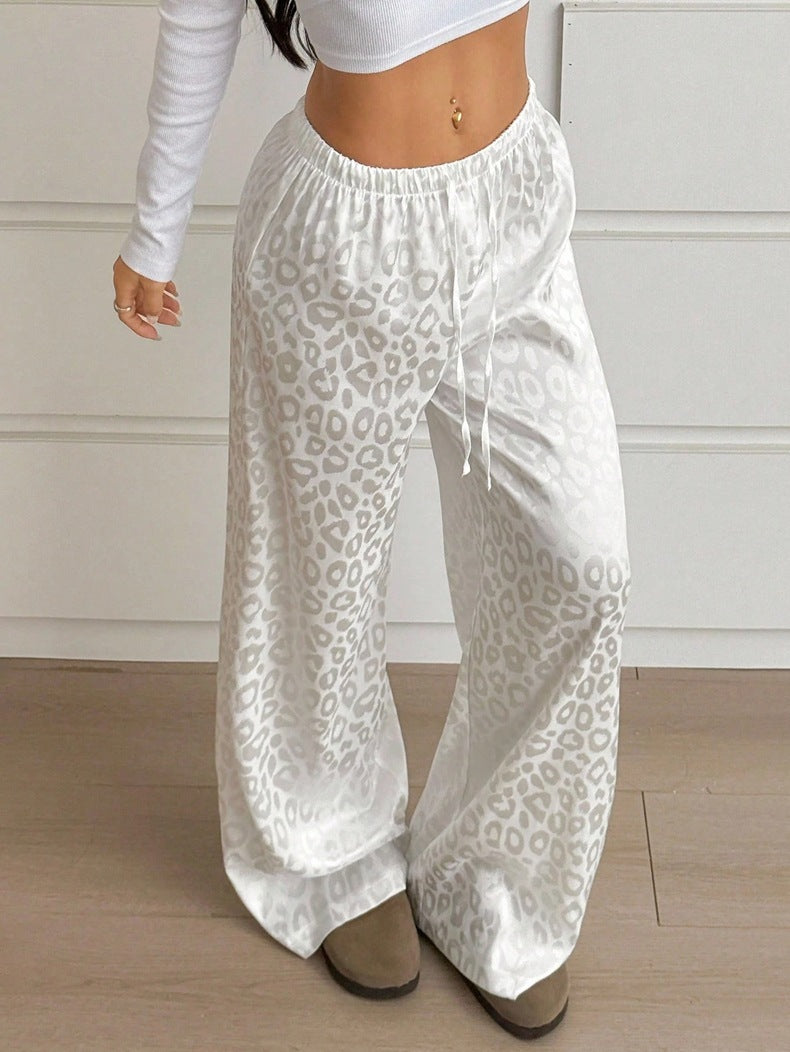 Drawstring Leopard Print Mop Wide Leg Pants