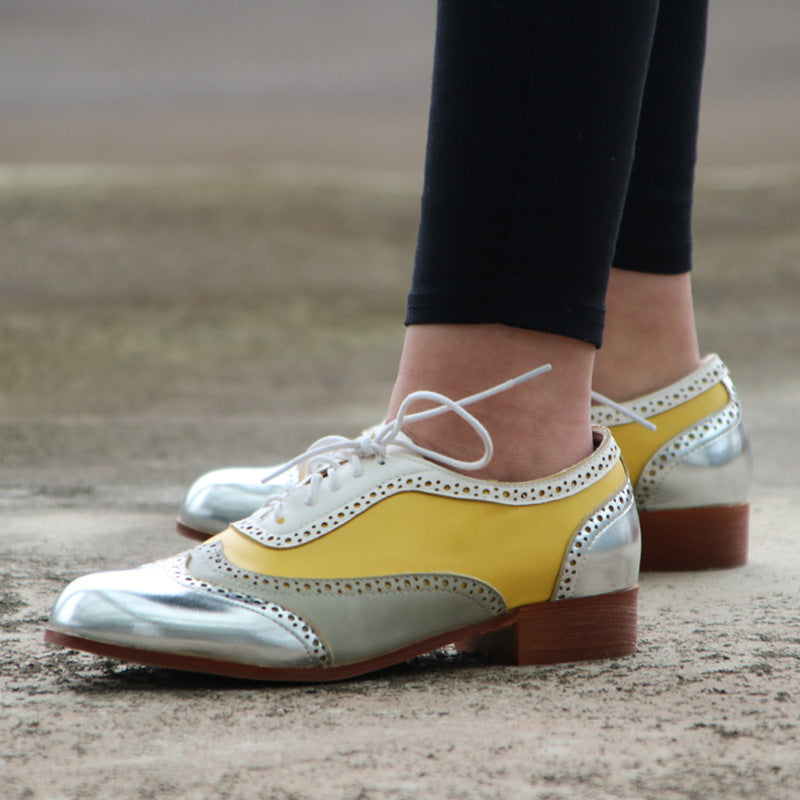 Womens Fashionable Low-block-heeled Pumps With A Round Toe And Front Lacing