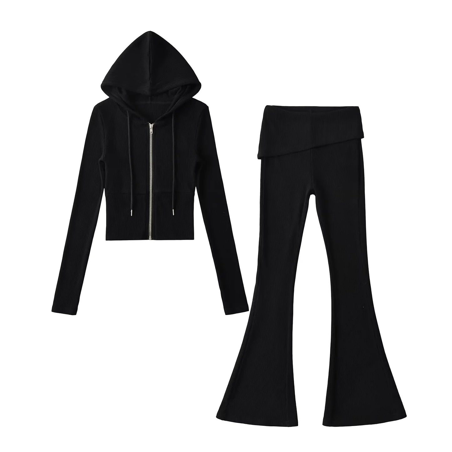 Sporty Casual Hooded Zip-up Waist-cinching Sweatshirt For A Slimming Effect