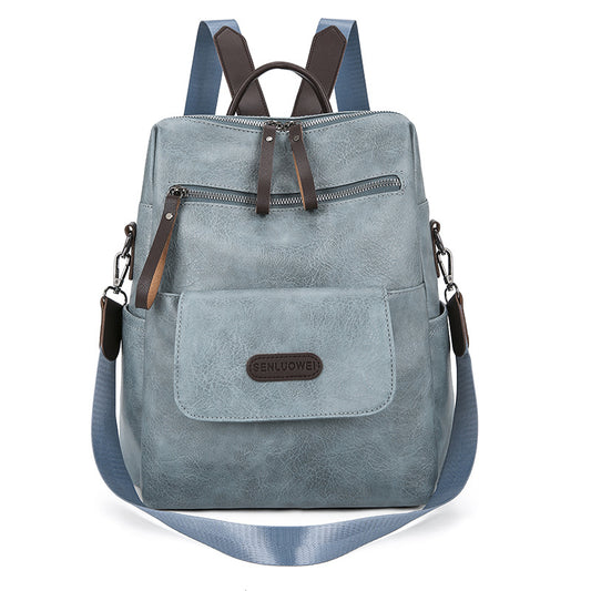 Backpack PU Soft Leather Textured Shoulder Bag Large Capacity Simple