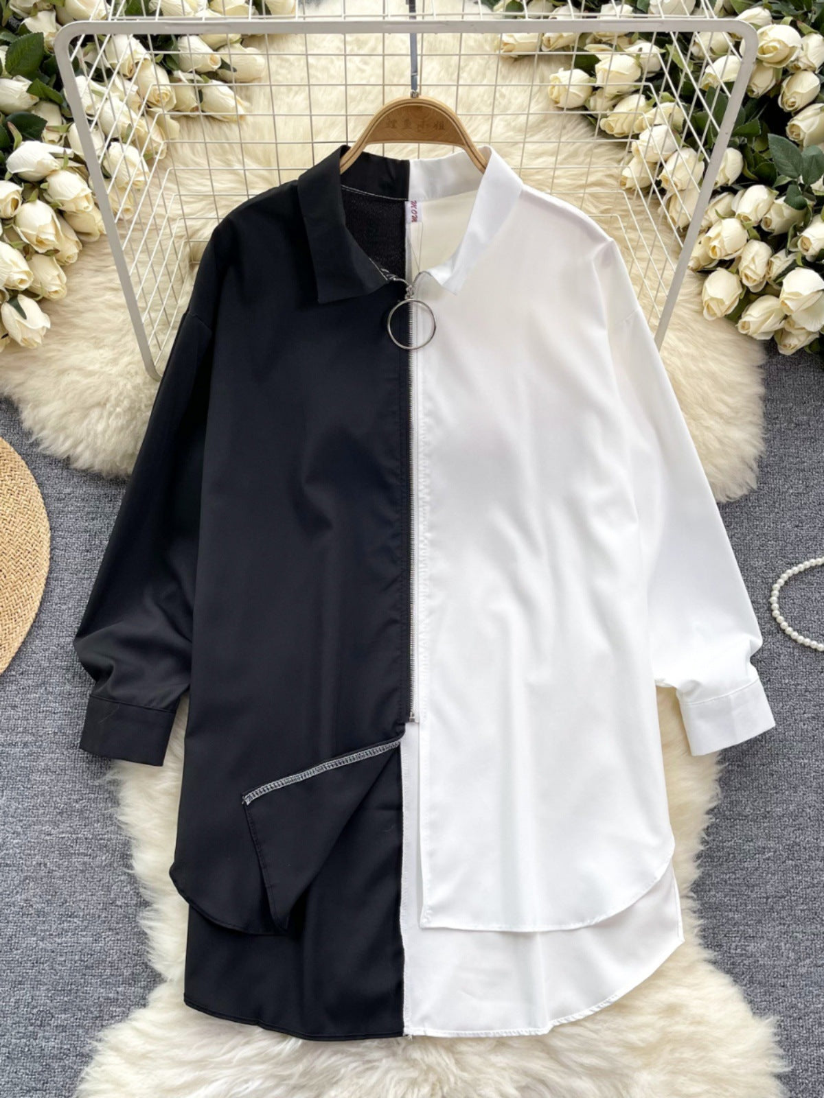 Idle Style Mid-length Color Matching Shirt