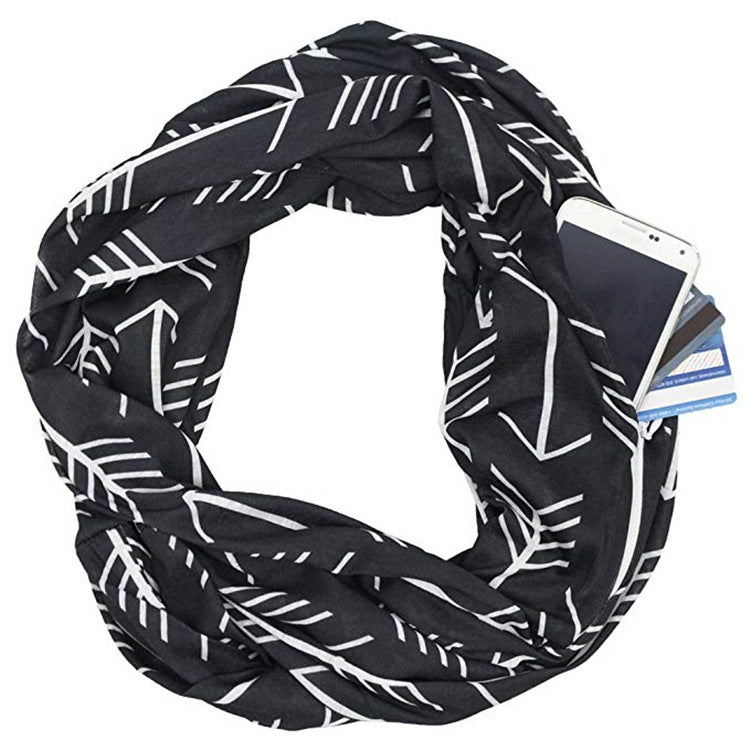 Printed Dark Grey Fish Bone Pocket Scarf