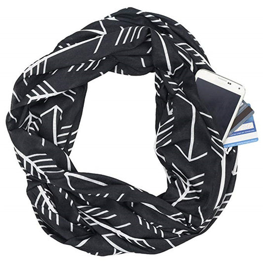Printed Dark Grey Fish Bone Pocket Scarf