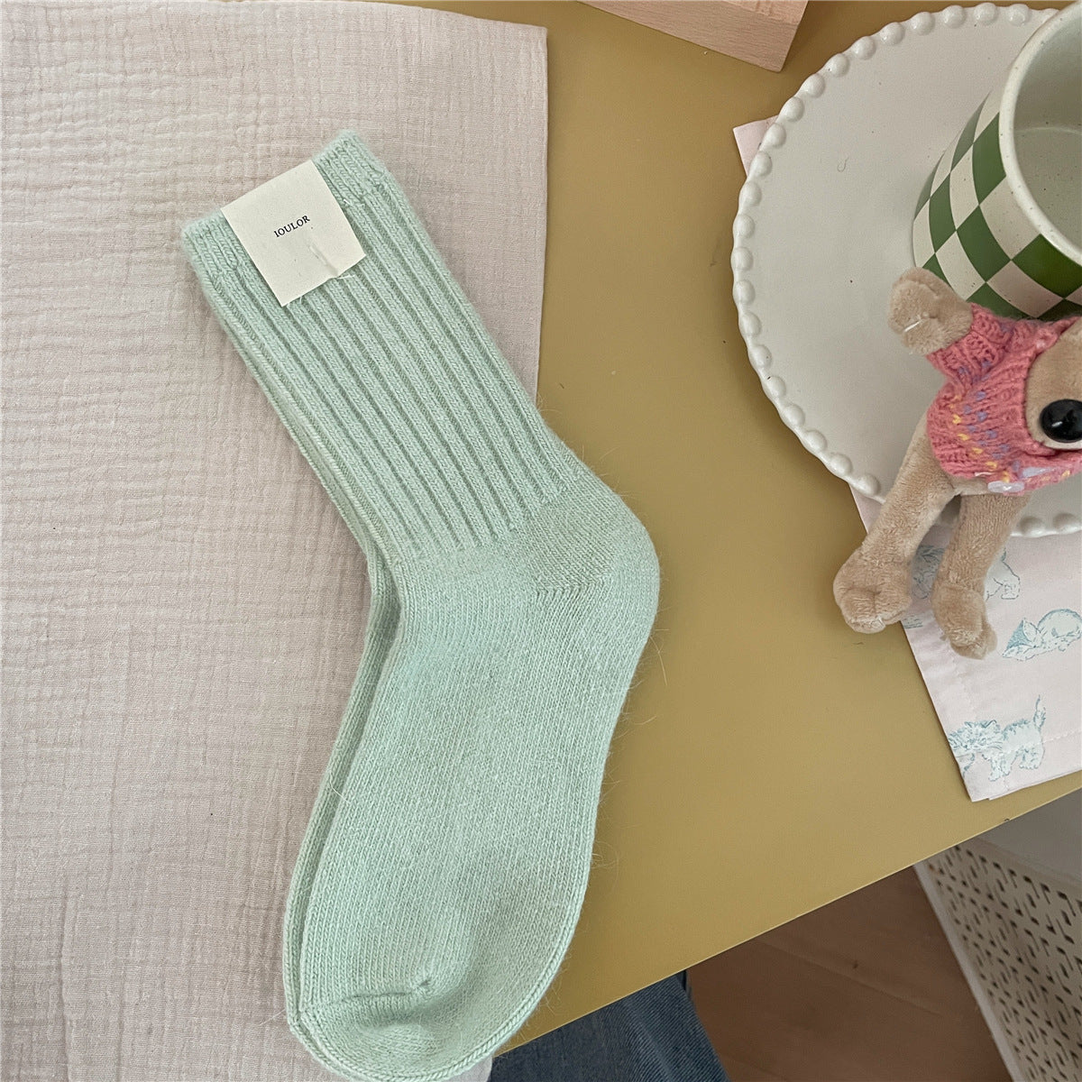Solid-color Rabbit-fur Chunky Knit Thermal Socks