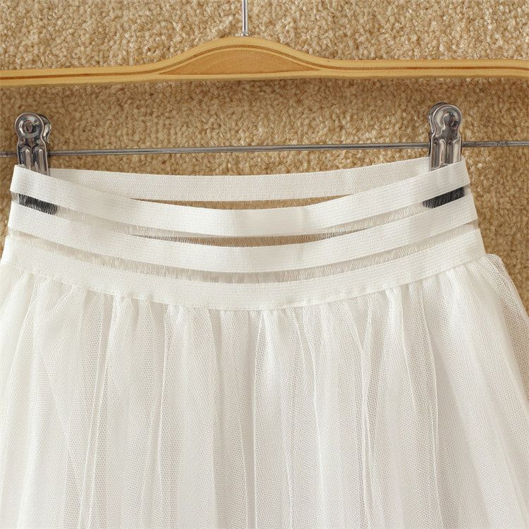 Embroidered Floral Pleated Mesh Skirt Mid Length