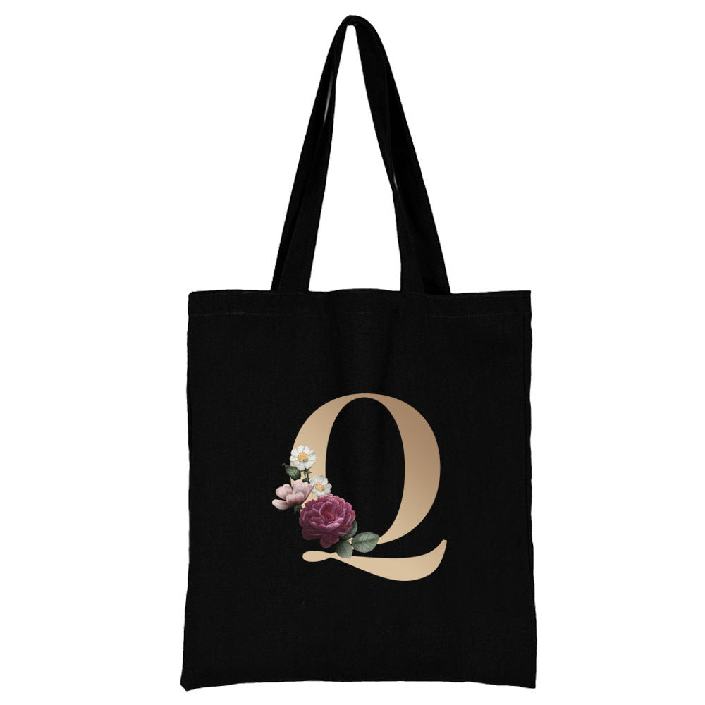 English Alphabet Flower Printed Canvas Bag
