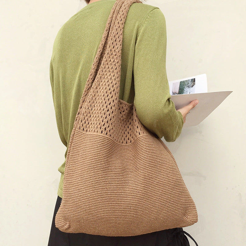 Avocado Green Knit Tote One-Shoulder Sweater Bag