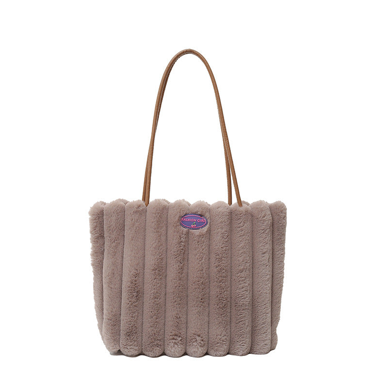 Autumn And Winter Plush New Casual Shoulder Large Capacity Totes