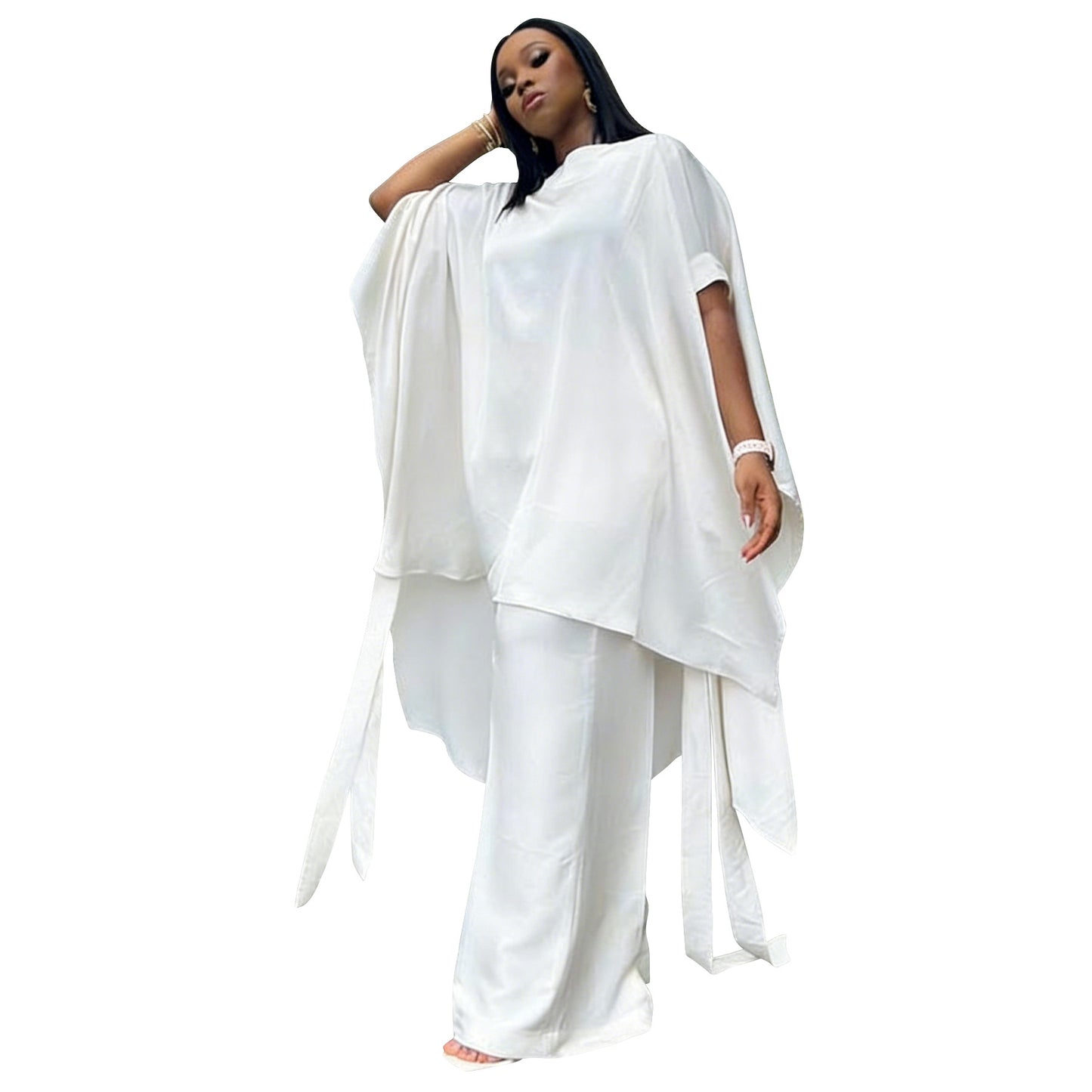 Set Stylish Shawl-Style Top And Workwear Wide-Leg Pants