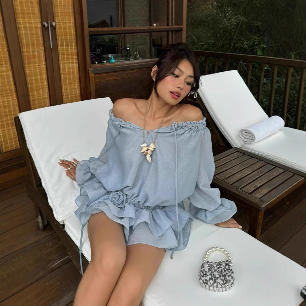 European And American-style Slim-fit Waist-cinching Long-sleeve Dress