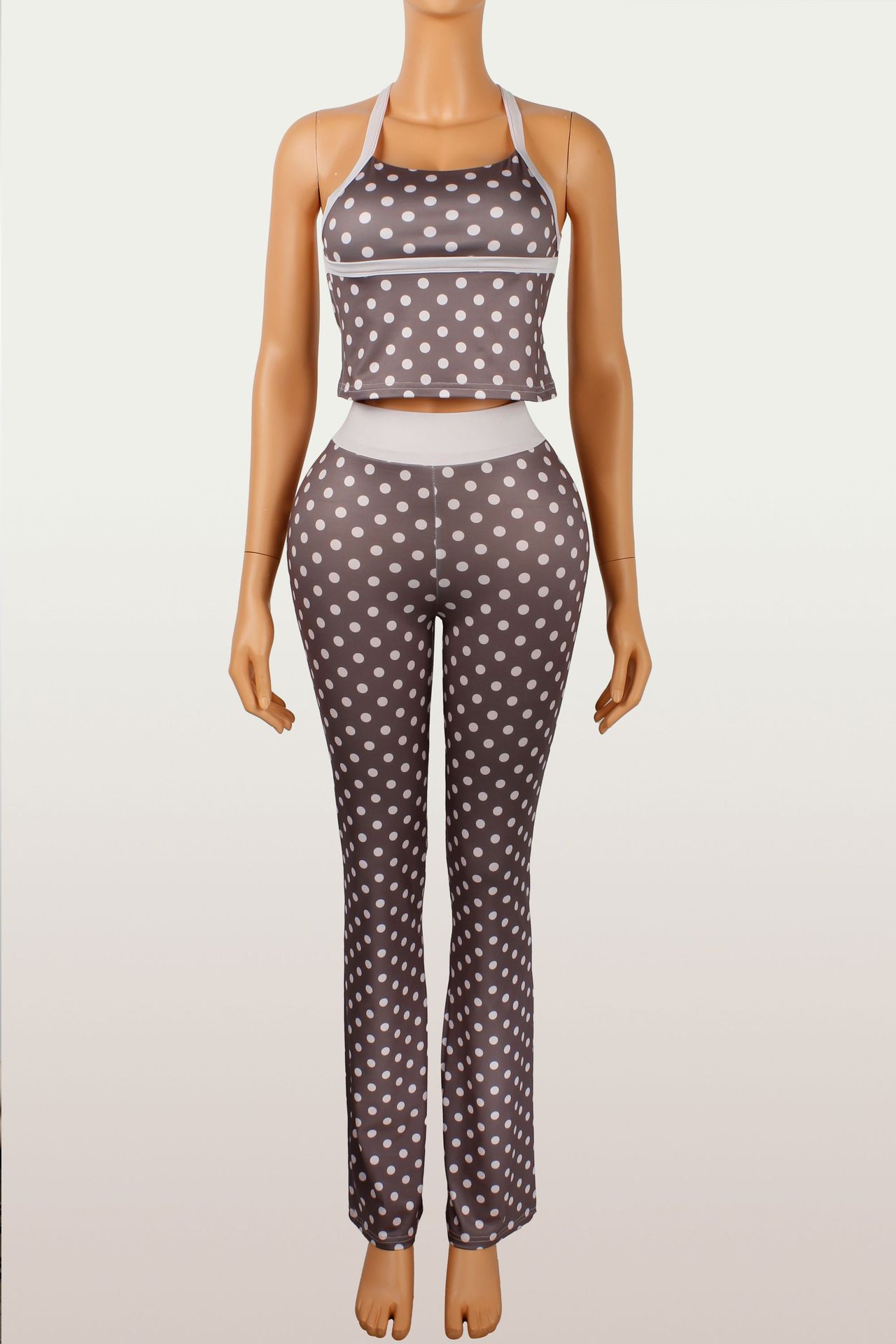 Womens Fashion Polka-Dot Printed Camisole And High-Waisted Pants Set