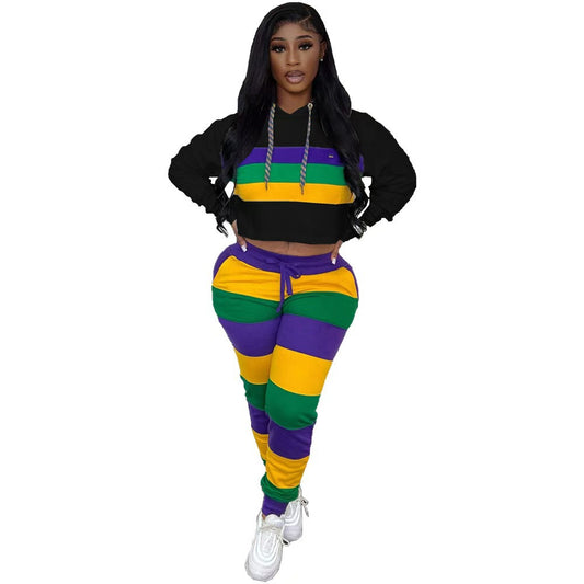 Women's Striped Positioning Printing Hooded Suits