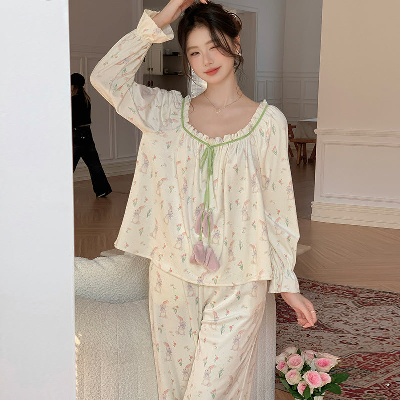 Womens AutumnWinter Pajamas Thin Fleece Set With Long Sleeves And Long Pants
