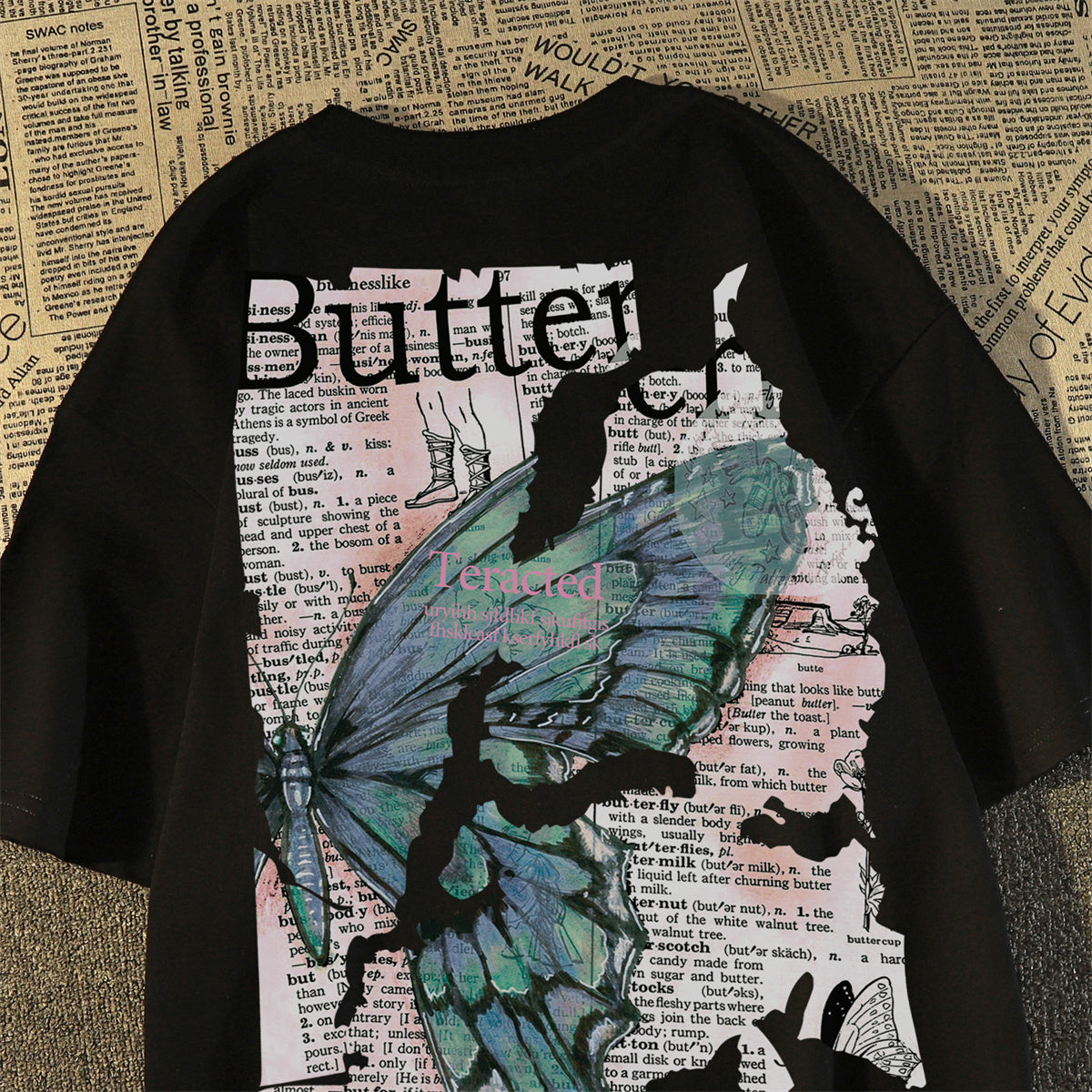 Washed And Worn Abstract Printing Short Sleeve T-shirt