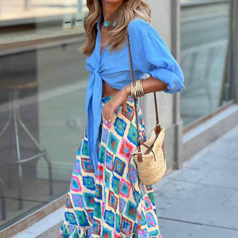 Resort-style Printed Maxi Skirt For Women