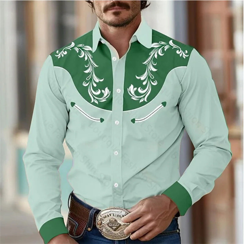 Floral Retro Western Men's Shirt Outdoor Street