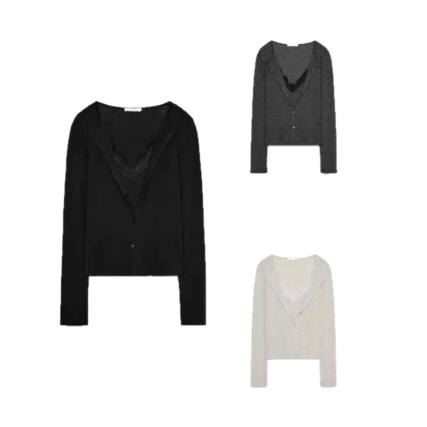 Women's Fake Two-piece Lace Base Layer Top