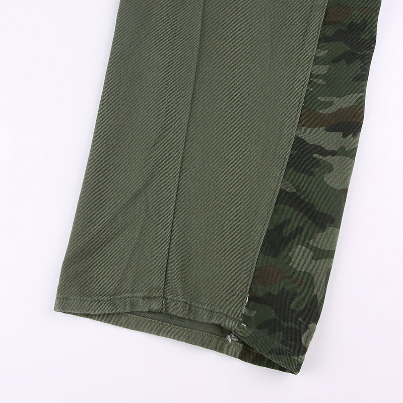 Street Trendsetters Splicing Camouflage Contrast Low Waist