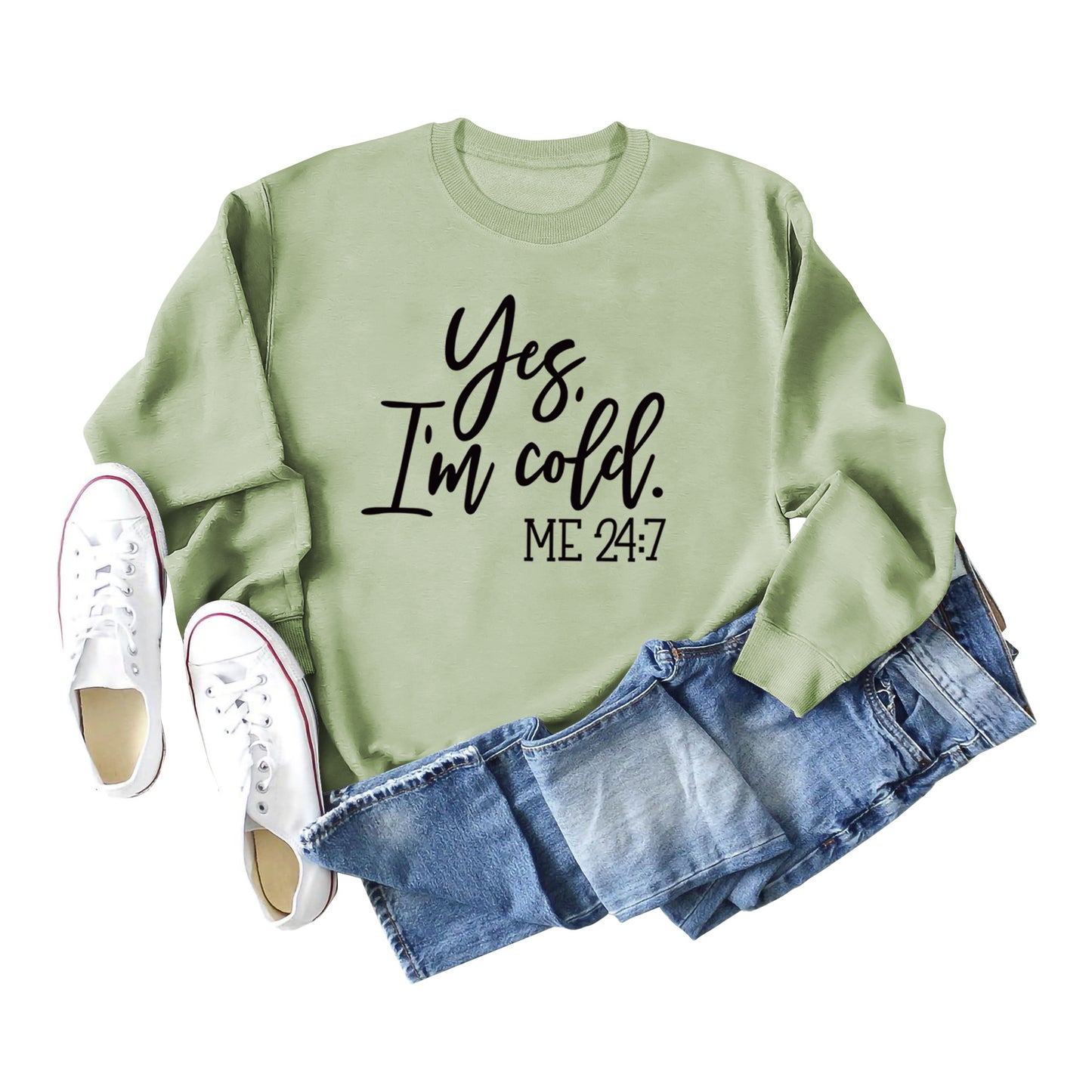 Loose Casual Letter Print Sweatshirt Yes' I M Cold New Round