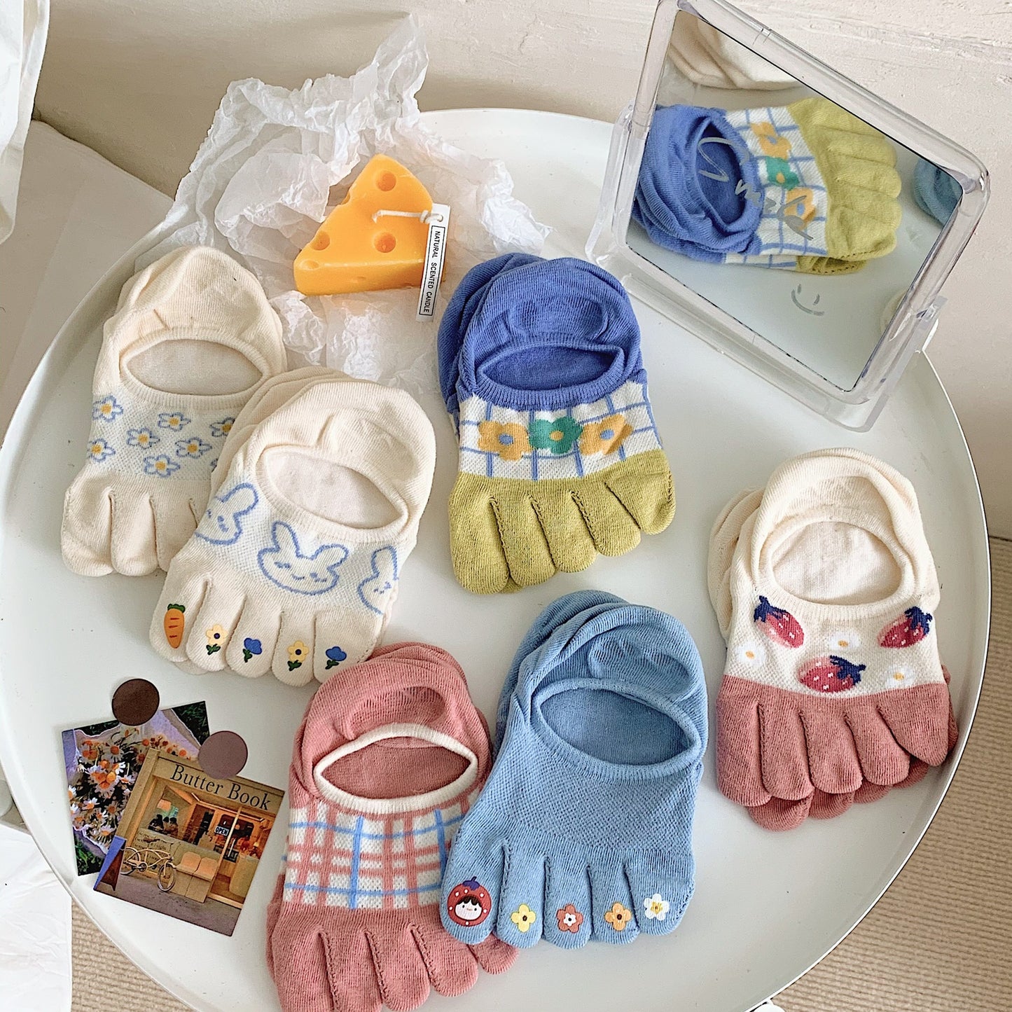 New Cute Cartoon Non-slip Breathable Five-toed Socks