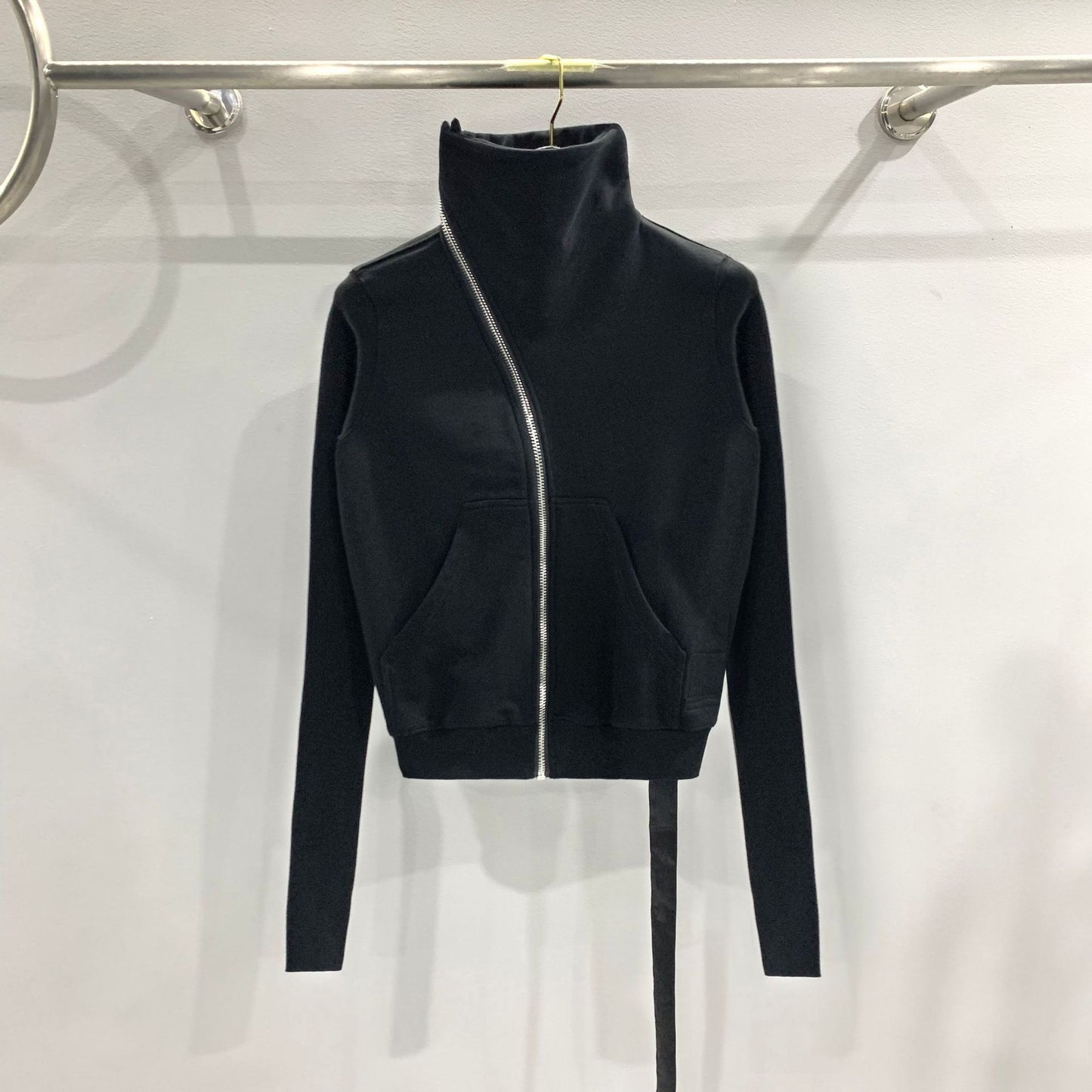 Women's Dark Style Oblique Zipper Turtleneck Cotton Brushed Sweater Coat