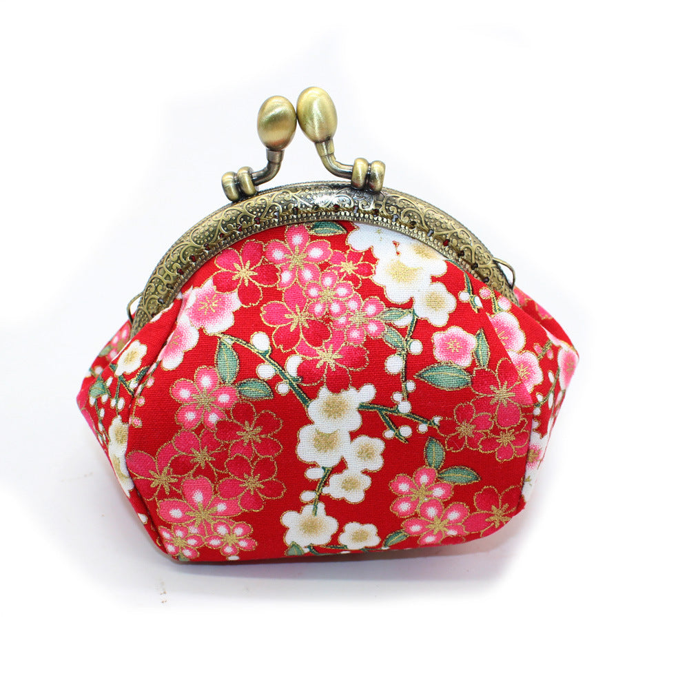 Japanese printing handmade gold bag fabric coin purse