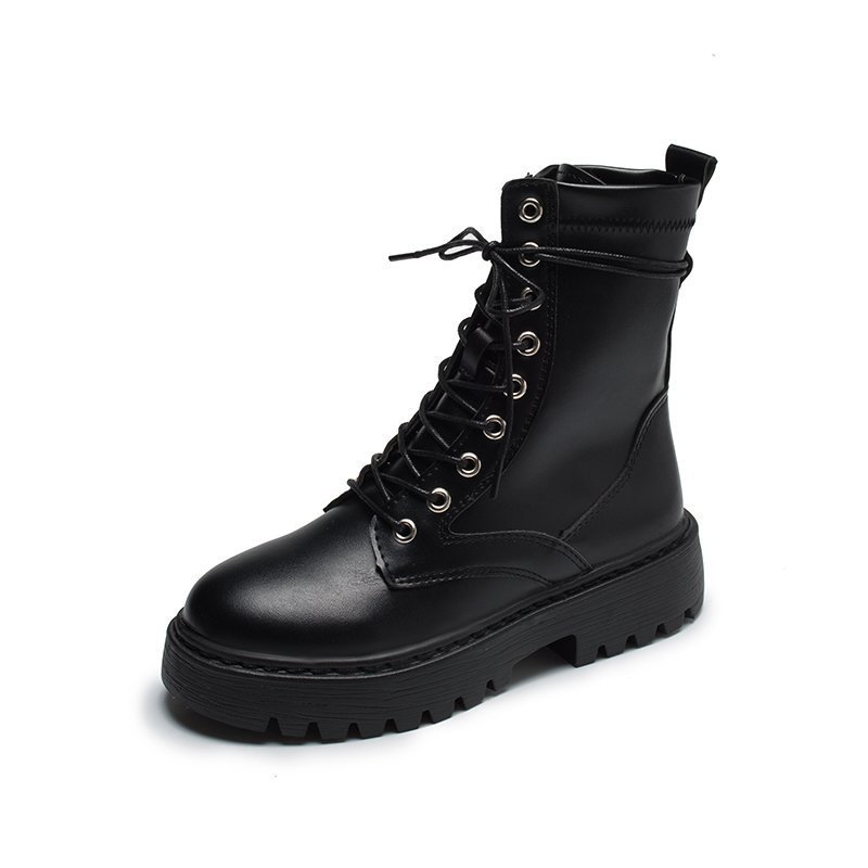 British Style Korean Retro Short Boots Flat Black Motorcycle i Boots